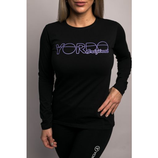 Hosszú ujjú póló fekete, lila grafikával