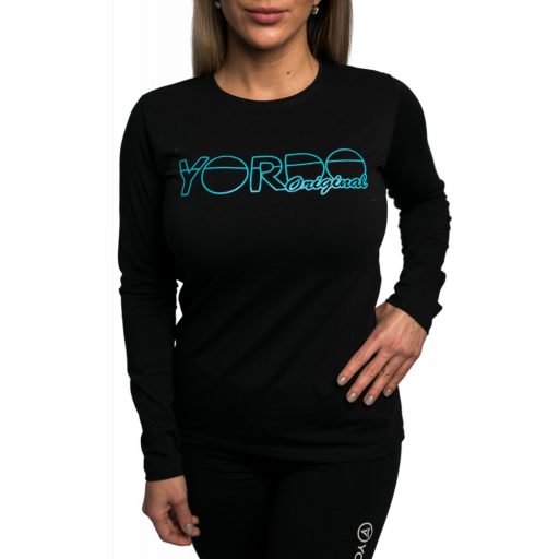 Hosszú ujjú póló fekete, türkiz mintával