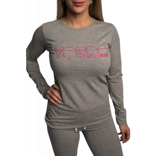 Hosszú ujjú póló szürke, magenta grafikával