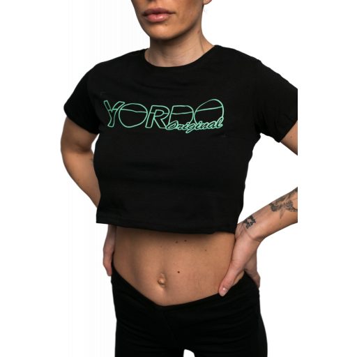 Rövidujjú rövid póló fekete, zöld grafikával