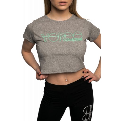 Rövidujjú rövid póló szürke, zöld grafikával