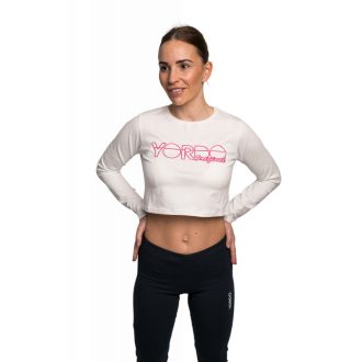 Hosszú ujjú rövid póló fehér, magenta grafikával
