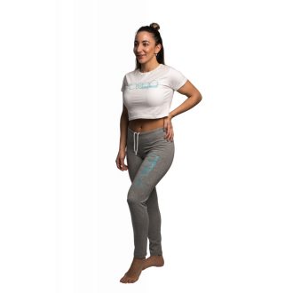 Leggings szürke nagy türkiz grafikával